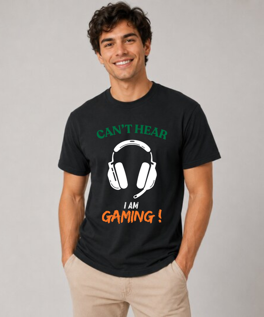 Can't Hear, I Am Gaming! Funny Gamer Headset T-Shirt | Gaming Graphic Tee for PC & Console Players