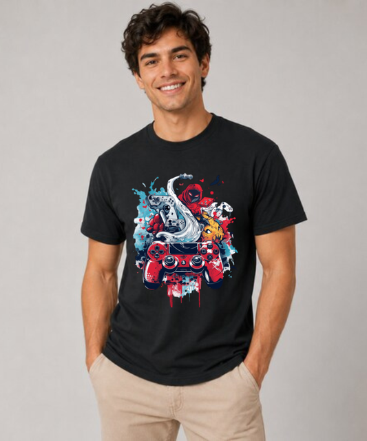 Gaming Controller Graphic T-Shirt | Colorful Gamer Artwork Tee for Console & PC Gaming Enthusiasts