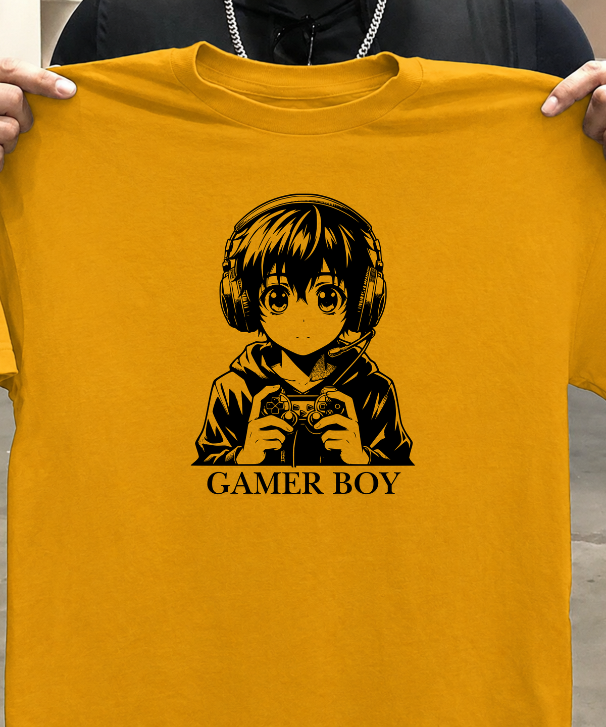 Gamer Boy Anime T-Shirt Musturd Yellow – Gaming Headset & Controller Graphic