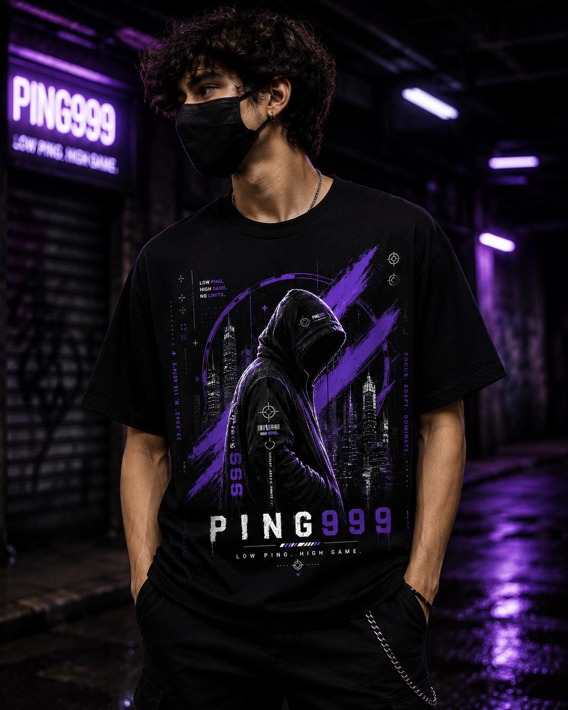PING999® Ghost Signal Graphic T-Shirt | Unisex Classic Crew Neck | Black