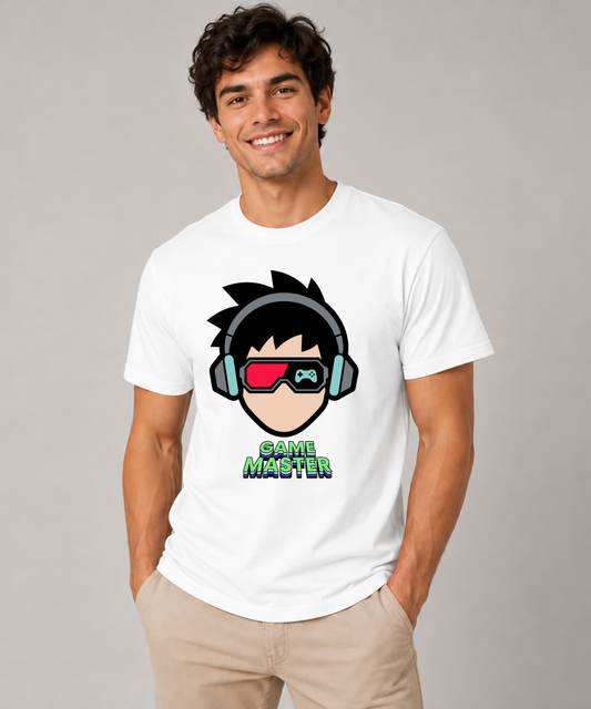 Game Master | Minimal Gamer T-Shirt White | Gaming Headset & VR Graphic Tee for Gamers