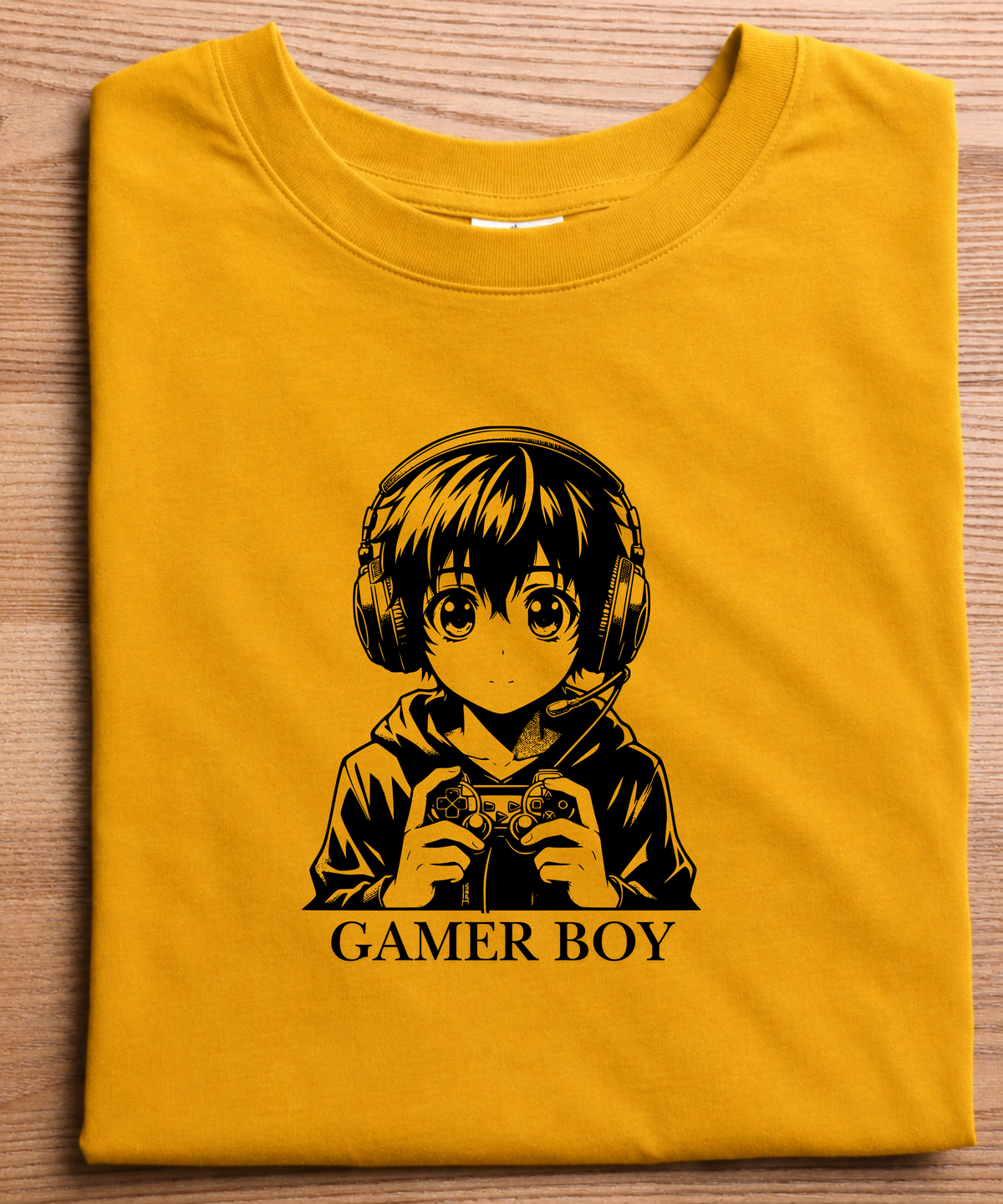 Gamer Boy Anime T-Shirt Musturd Yellow – Gaming Headset & Controller Graphic
