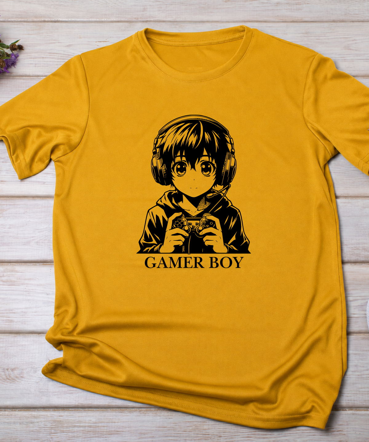Gamer Boy Anime T-Shirt Musturd Yellow – Gaming Headset & Controller Graphic
