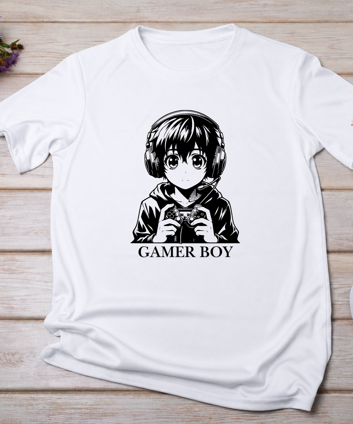 Gamer Boy Anime T-Shirt White – Gaming Headset & Controller Graphic