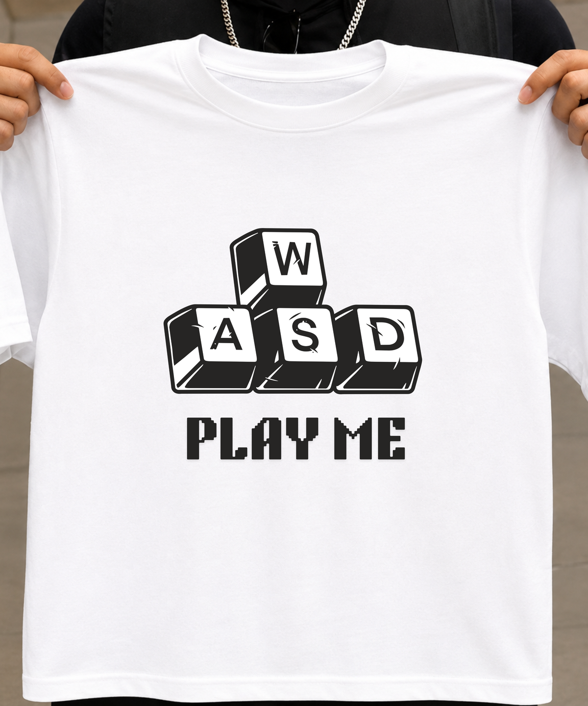 WASD Play Me Gaming T-Shirt – Retro Gamer Keyboard Design