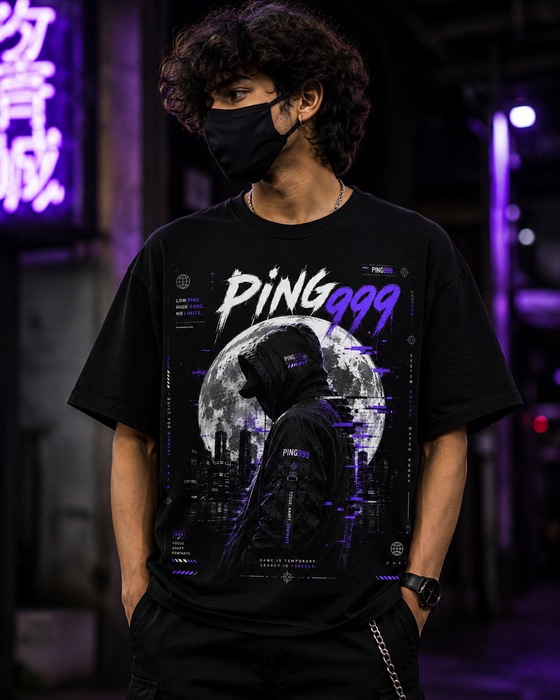 PING999® Shadow Protocol Graphic T-Shirt | Unisex Classic Crew Neck | Black
