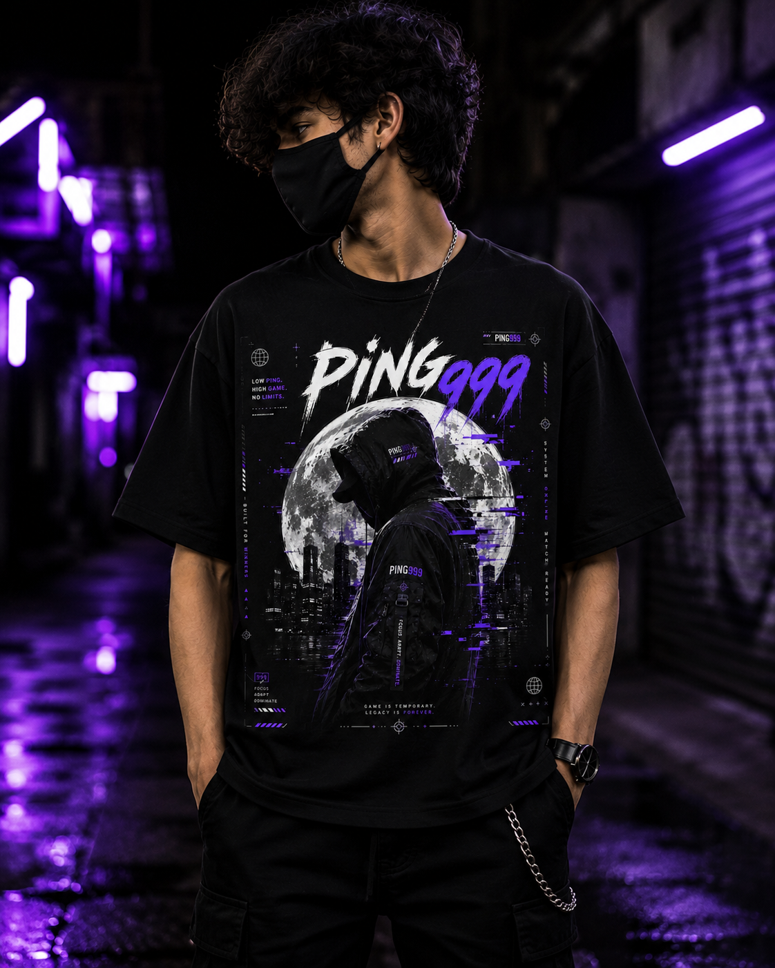PING999® Shadow Protocol Graphic T-Shirt | Unisex Classic Crew Neck | Black