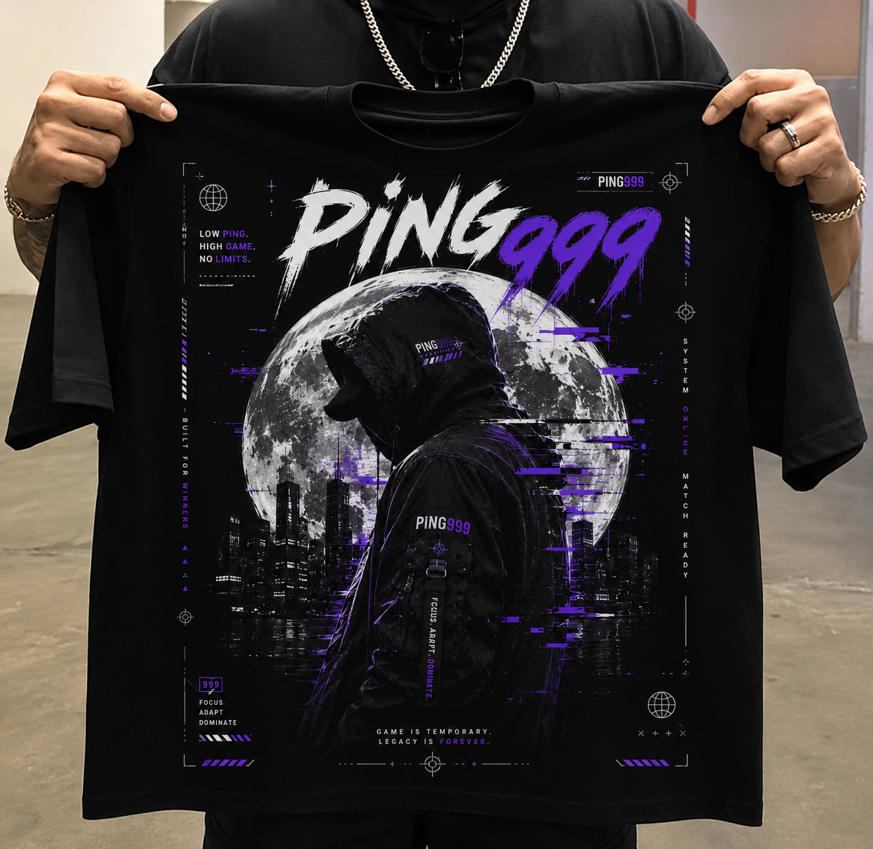 PING999® Shadow Protocol Graphic T-Shirt | Unisex Classic Crew Neck | Black