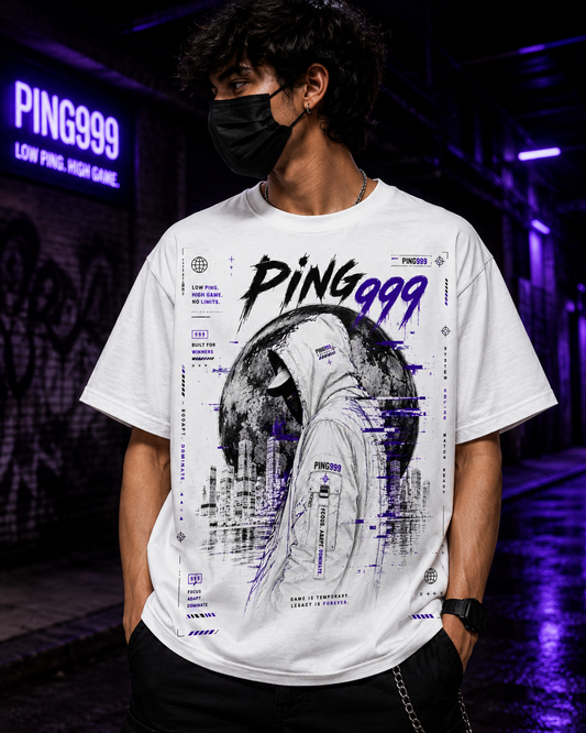 PING999® Shadow Protocol Graphic T-Shirt | Unisex Classic Crew Neck | White
