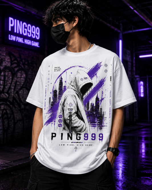 PING999® Neon Reign Graphic T-Shirt | Unisex Classic Crew Neck | White