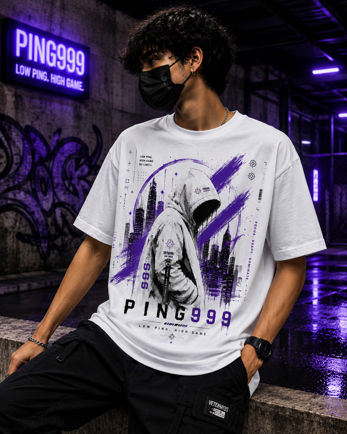 PING999® Neon Reign Graphic T-Shirt | Unisex Classic Crew Neck | White