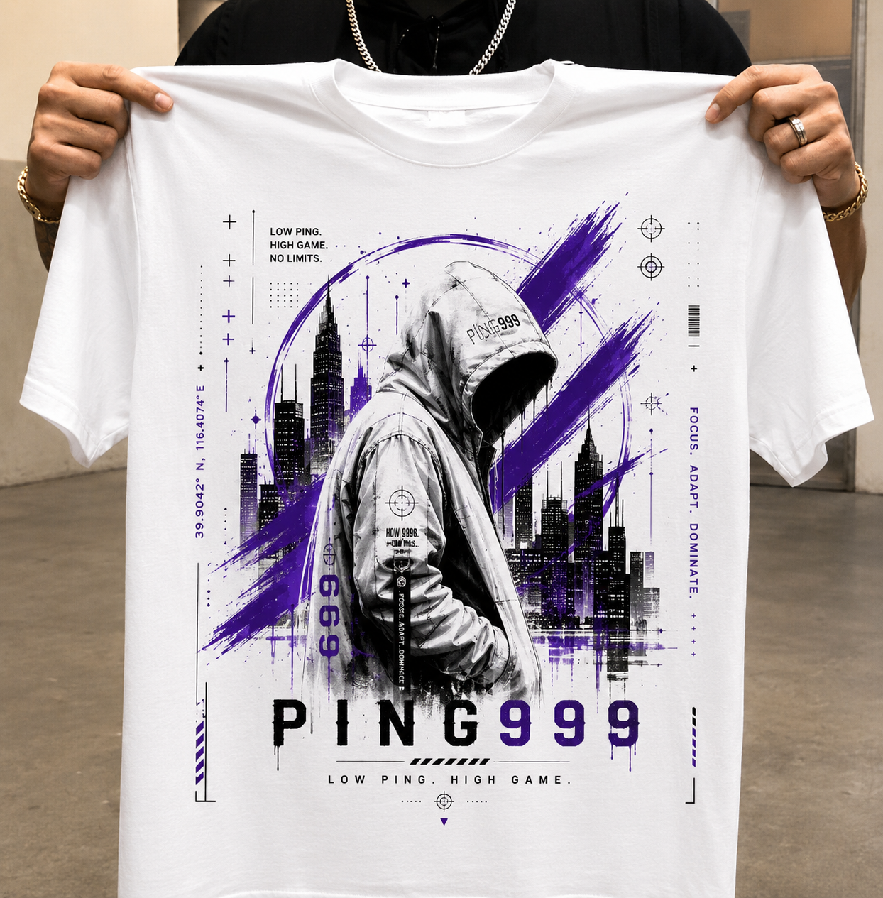 PING999® Neon Reign Graphic T-Shirt | Unisex Classic Crew Neck | White
